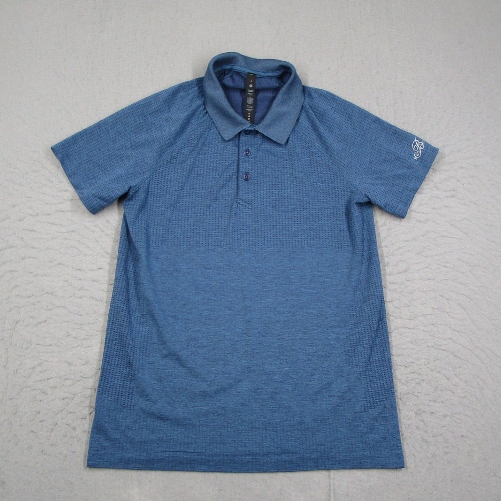 Lululemon Metal Vent Tech Polo 2.0 Blue Bellagio Logo Mens Small LM3DP1S